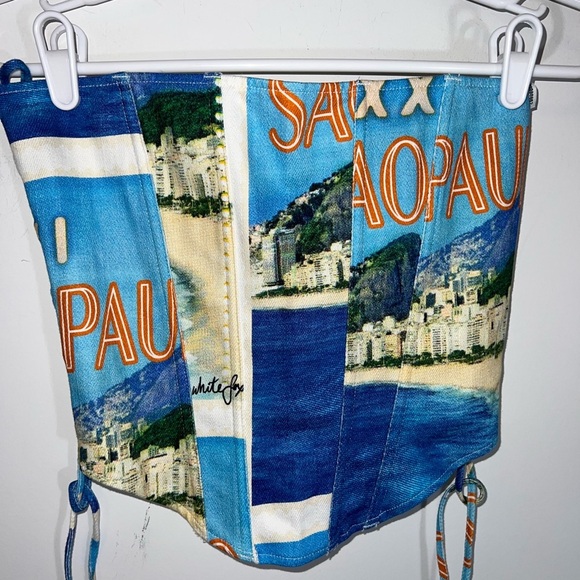 White Fox Boutique Strapless top with Blue and Green Print - Picture 6 of 13